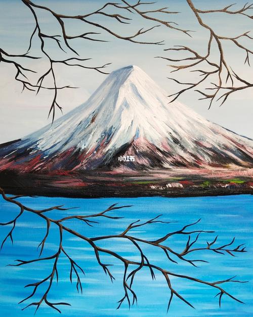 丙烯风景画富士山含过程