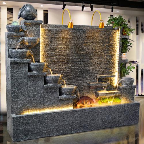 大型假山流水喷泉泉水幕墙背景墙庭院室内客厅流水摆件