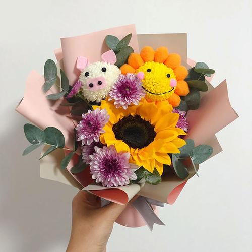 61儿童节创意笑脸乒乓菊小花束-送女友爱人暗恋对象闺蜜告白表白道歉