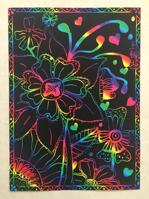 完成啦,让我们一起来欣赏下学生们的刮画作品吧