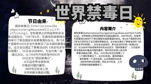 黑色大气世界禁毒日小报宣传手抄报