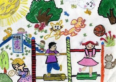 街心花园绘画作品