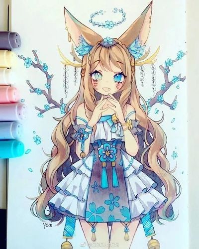 超级治愈的马克笔插画画师『yoaihime』的手绘作品橙池未蓝crystal
