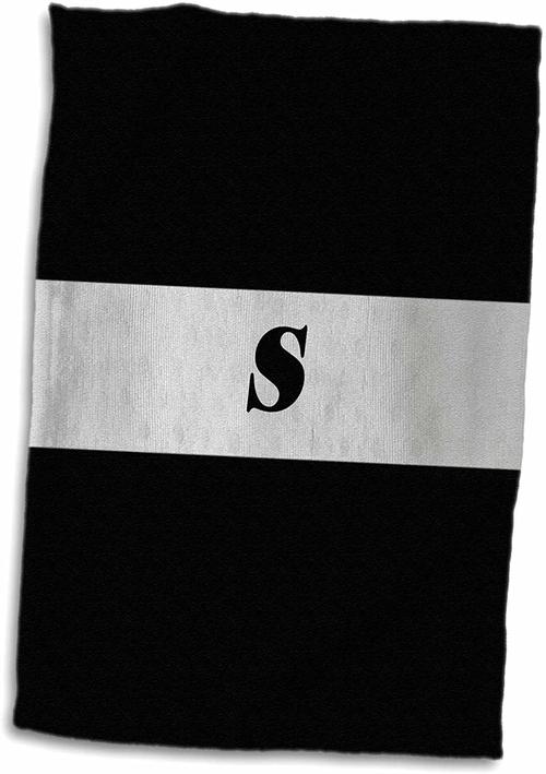 3d rose 黑色和银色交织字母字母 s twl_62594_1 毛巾,38.10 cm x 55.