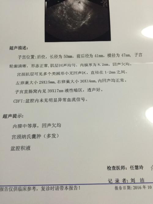 去医院检查有宫颈纳氏囊肿(多发)直径在1-2mm之间.内膜厚为8.2mm.拿