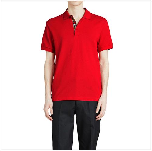 burberry/博柏利 男士红色纯棉格纹饰边时尚休闲短袖polo衫