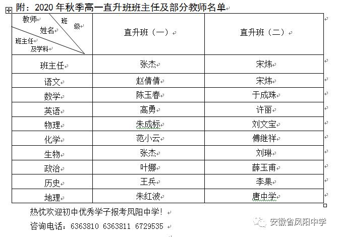 关注凤阳中学发布最新招生简章