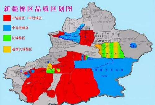同时新疆也是中国唯一的长绒棉生产区, ▲新疆棉花种类分布图