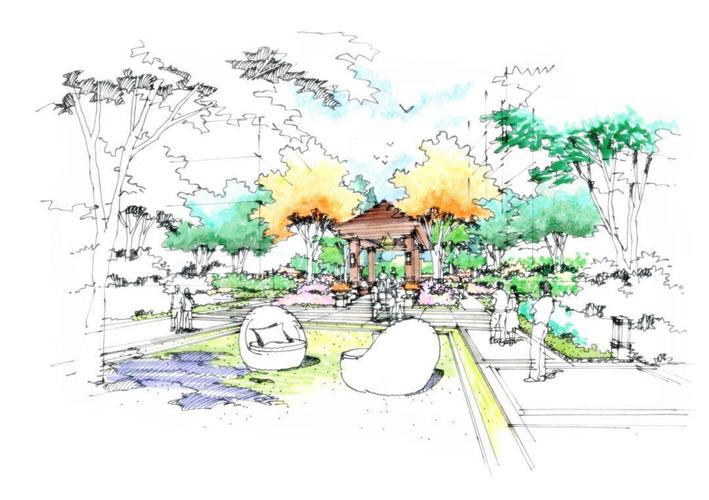 ▽景观亭廊手绘效果图▽儿童游乐区景观手绘效果图▽休闲区景观手绘