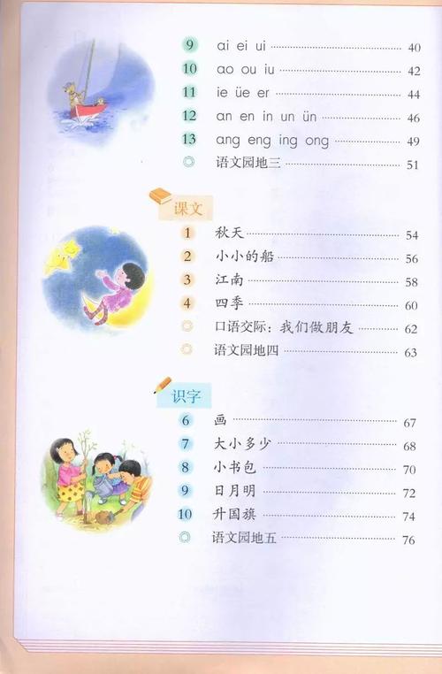 人教版语文教科书一年级上册目录