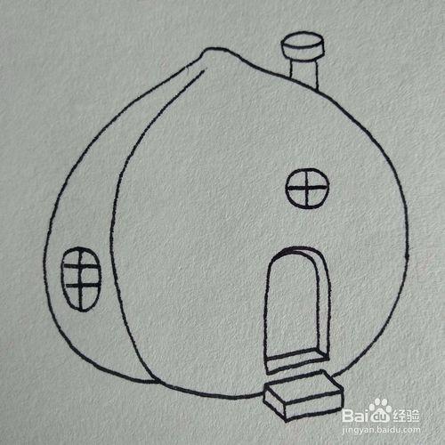 怎么画一个桃子形状的创意房子卡通简笔画教程