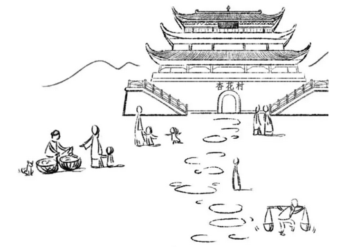 杏花村的简笔画
