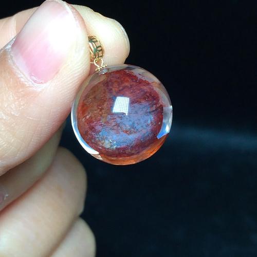 水晶玛瑙 项链/吊坠 优蓉宛(yourongwan) 18k金镶天然牛血红鸩羽幽灵