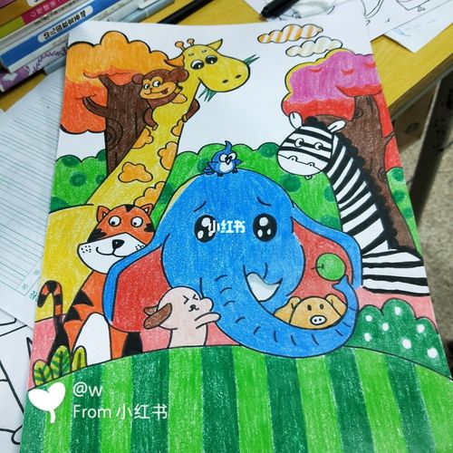 动物儿童画 蜡笔画_长颈鹿_儿童画动物_母婴_早教