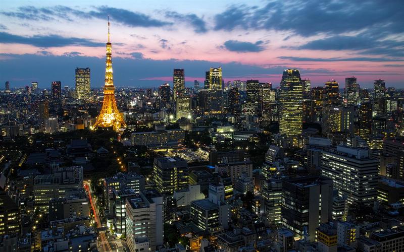 日本首都东京,城市的灯光,塔,房屋,摩天楼,黄昏 壁纸 - 1440x900