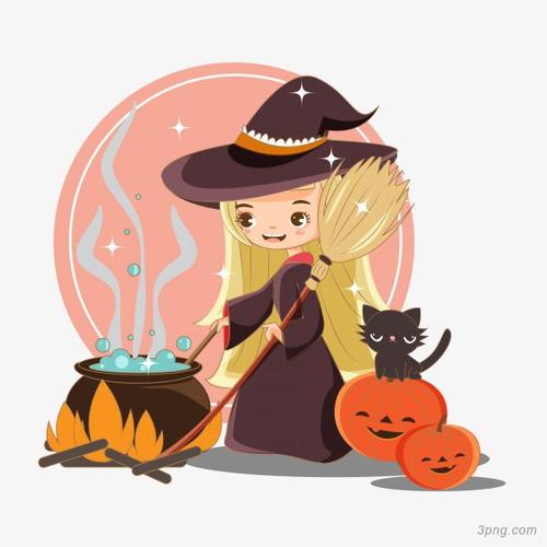 卡通南瓜女巫熬毒药油锅