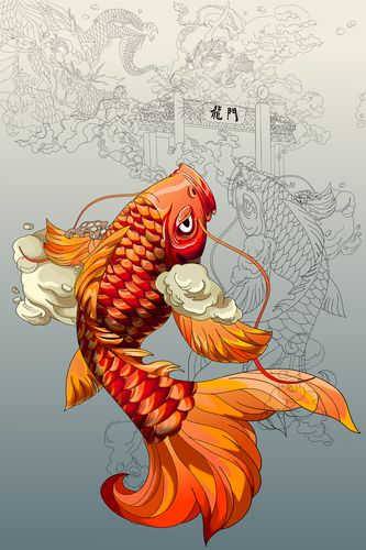 鲤鱼跃龙门_不羡仙的小道长__插画师作品_涂鸦王国gr.
