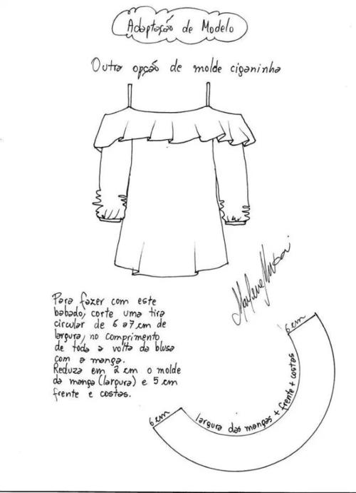 荷叶边露肩长袖裁剪图