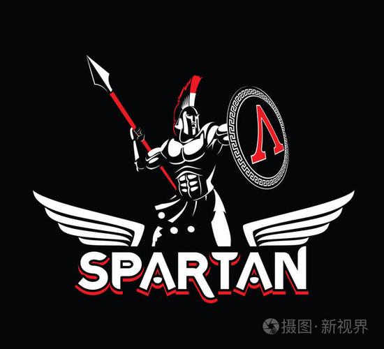 头盔和盾牌上的斯巴达徽章.黑白徽标