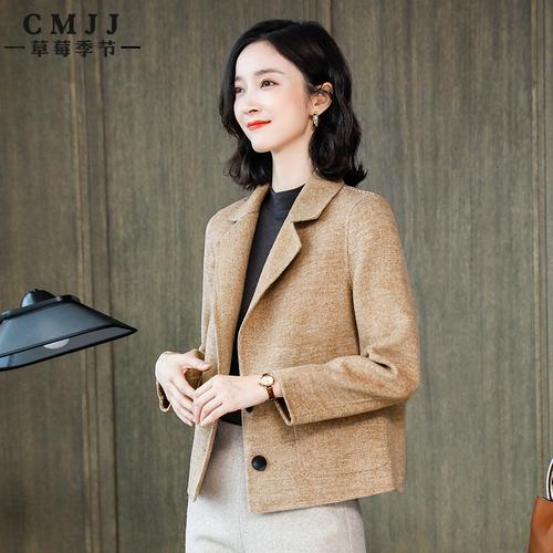 双面羊绒大衣女短款2020春装新款修身显瘦小个子西装羊毛呢短外套