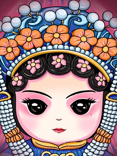 q版国潮可爱风花旦脸谱插画