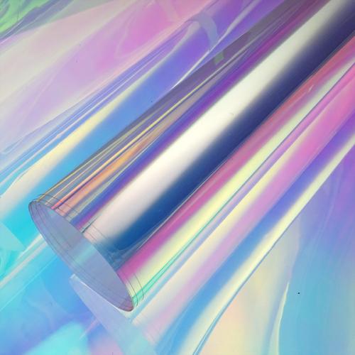 炫彩玻璃贴膜透明七彩镭射纸幻彩反光变色橱窗摄影