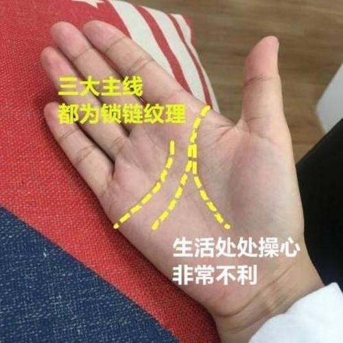 手相最怕三大线都是锁链纹,极其不利,生活注定十分操心劳碌