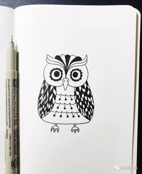 【韵妈的黑白简笔画】黑白世界①猫头鹰