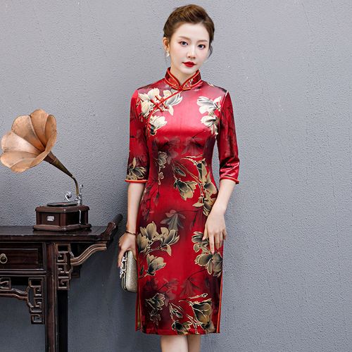 旗袍女春秋女装季连中老年2020改良新款旗袍版妈妈裙子祺遮肚衣裙