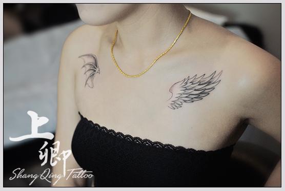 上海纹身上卿纹身作品——锁骨两侧的一对#翅膀