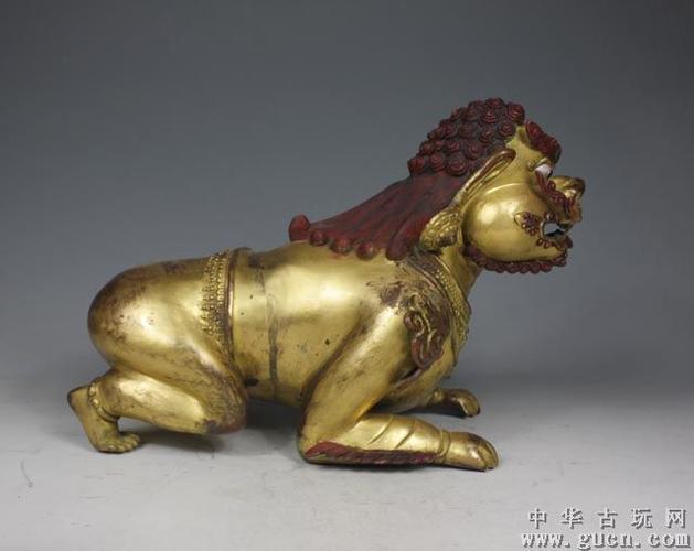 明代铜鎏金狮身人头护法