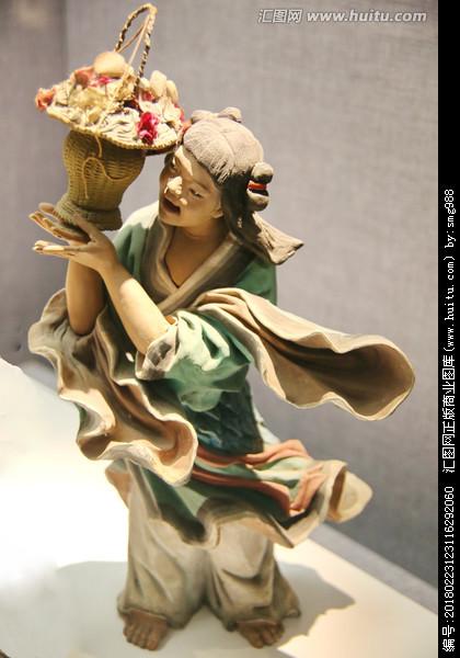 彩塑泥人张八仙蓝采和,雕塑艺术,文化艺术,摄影,汇图网www.huitu.com