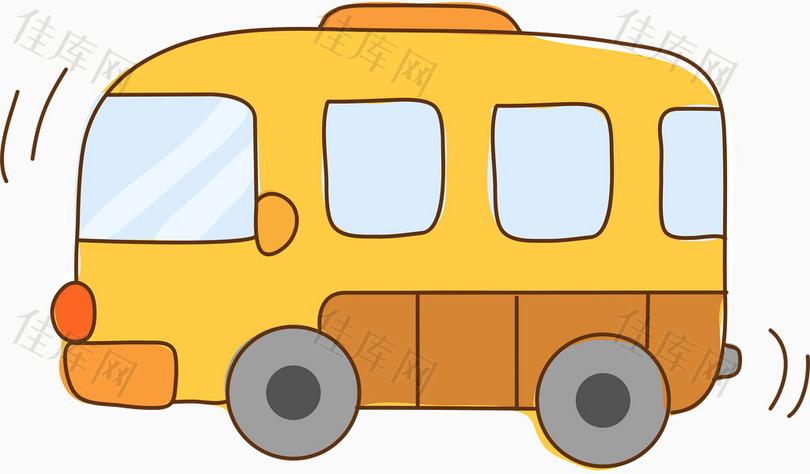 手绘卡通  交通工具  黄色小车 校车  大巴