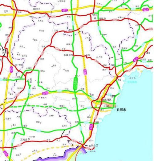 与省道222交会处,向西经岚山区黄墩镇,莒县小店镇等至夏庄镇南国道206