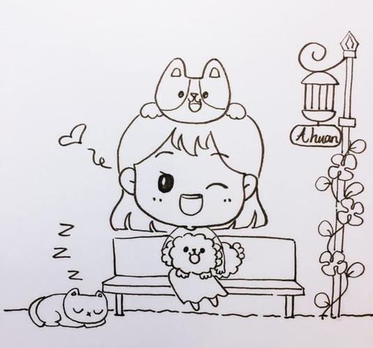 简笔画教程:小姑娘和小狗狗,还有转呼啦圈的小猫,太