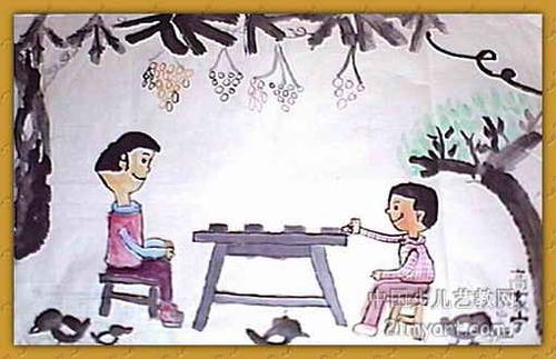 和爸爸下棋儿童画