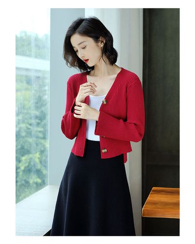 搭开衫女薄款短款搭配裙子小款针织小外套春秋2020春装新款毛衣 米色