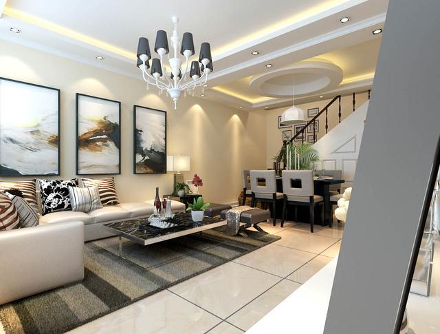 现代简约140平米复式客厅照片墙装修效果图大全2014图片