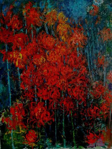 2019年12月23日 彼岸花油画(布面油画),100×80cm,2019售价:$2,800.