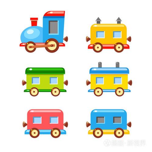 明亮的卡通插图.可爱的儿童运输.玩具铁路.夏季旅游