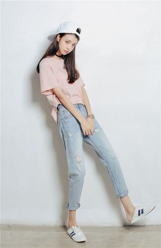 2016新款宽松磨白破洞牛仔裤女乞丐垮裤小哈伦大码