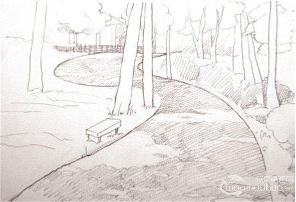 水彩s形构图示例林间小径的绘画技法(2)