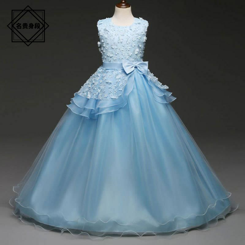 2018秋季新款花童礼服蓬蓬纱女童长袖公主裙钢琴表演生日演出服装