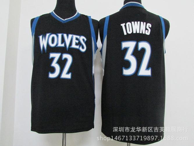 nba球衣批发 森林狼 32号黑色 唐斯 状元新秀 刺绣篮球服一件代发