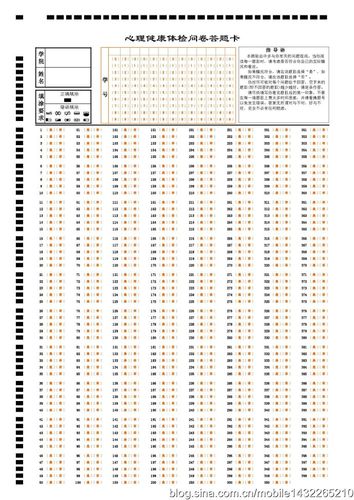 明尼苏达多项人格测验(mmpi)答题卡-399_电脑阅卷大师