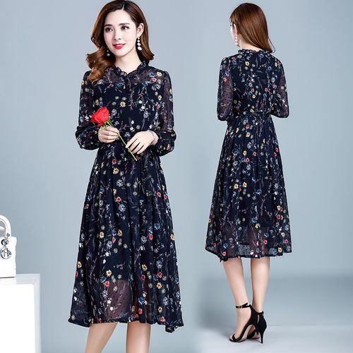 碎花连衣裙女春装2021新款早春款女装潮洋气显瘦雪纺