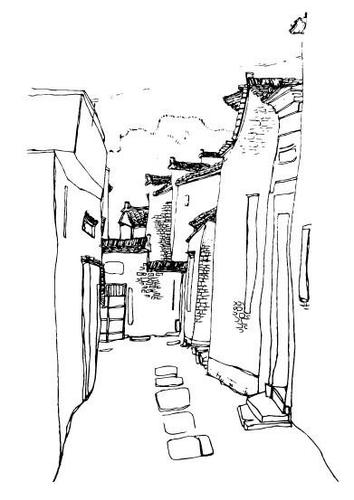 古镇街道简笔画