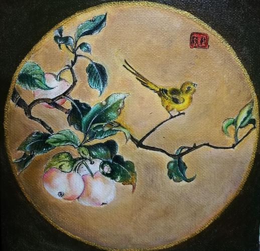 仿《苹婆山鸟图》宋 黄筌  丙烯画30*30