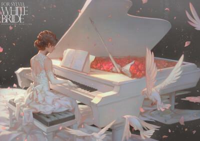 壁纸 动漫 唯美 意境 插画 清新 甜美 可爱 凊纯 长发 女生 少年 钢琴