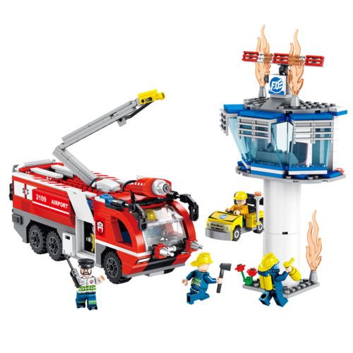方橙积木火速救兵fc3109机场消防车可喷水的积木车614岁启蒙益智拼装